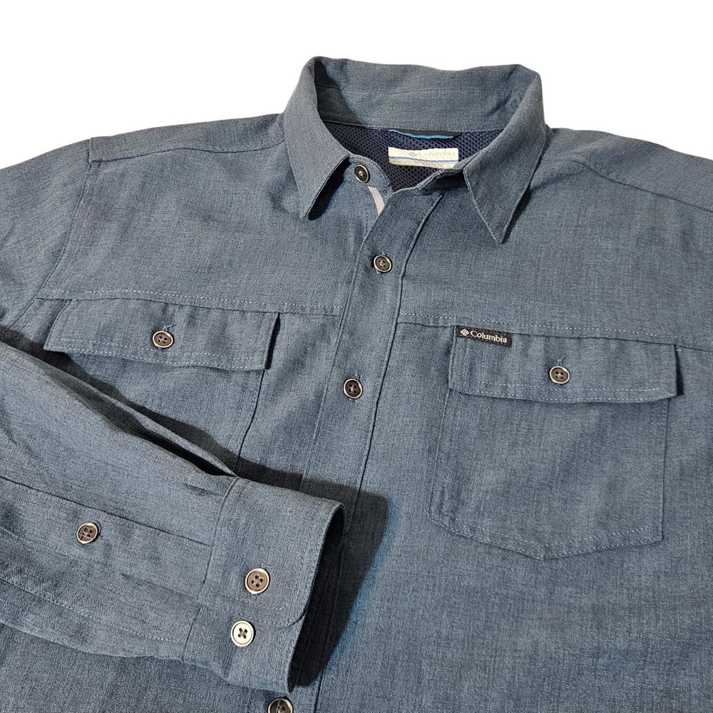 Columbia Mens Long Sleeve Button Shirt OmniWick Outdoor Fishing Hiking Blue M